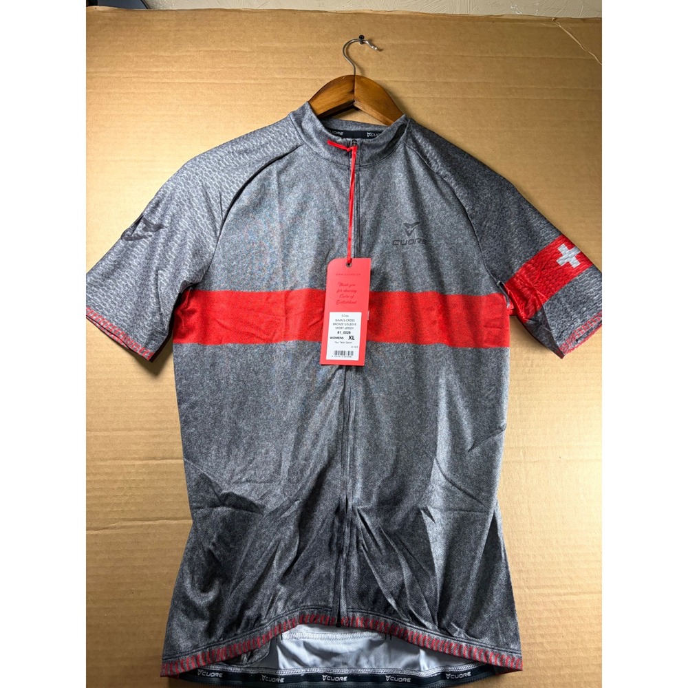 Cuore Cycling Jersey Womens XL Grey Red S-Cross Bronze Short Sleeve Sport Shirtโ